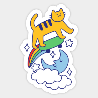 Cat Flying On A Skateboard Sticker